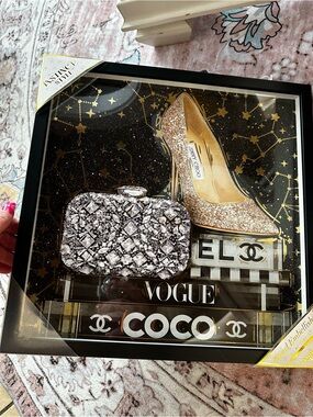 Vogue Coco Decorative Wall Art - Glitter Shoe & Jeweled Clutch